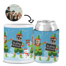 Happy Holiday Five Faces Kit - 1 (Stubby Holder & Ceramic Mug)