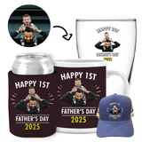 Happy First Father's Day Stubby, Mug, Trucker Hat & Schooner Glass Kit