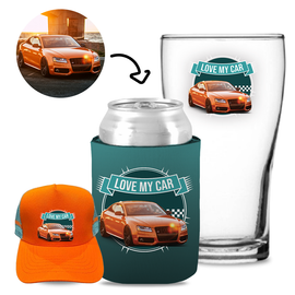 Love My Car - Kit 2 (Stubby Holder, Trucker Hat & Schooner Glass)