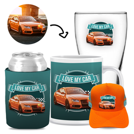 Love My Car - Kit 3 (Stubby Holder, Ceramic Mug, Trucker Hat & Schooner Glass)