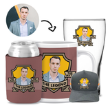 The Man, The Myth, The Legend Red Stubby, Mug, Trucker Hat & Schooner Glass Kit