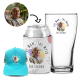 The Man, The Myth, The Legend ( White ) Stubby, Hat & Schooner Glass Kit