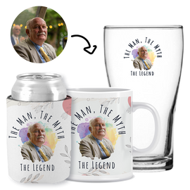 The Man, The Myth, The Legend White - Kit 3 (Stubby Holder, Ceramic Mug & Schooner Glass)