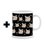 Your Pet Cat Face (Black Single Face) - Upgrade 1 (Add Ceramic Mug)