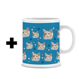 Your Pet Cat Face (Blue Single Face) - Upgrade 1 (Add Ceramic Mug)