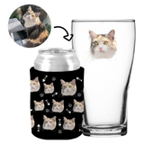 Your Pet Cat Face (Black) - Kit 2 (Stubby Holder & Schooner Glass)