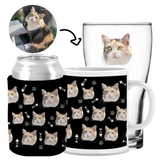 Your Pet Cat Face (Black) - Kit 3 (Stubby Holder, Ceramic Mug & Schooner Glass)