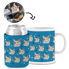 Your Pet Cat Face (Blue) - Kit 1 (Stubby & Mug)