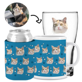 Your Pet Cat Face (Blue) - Kit 3 (Stubby Holder, Ceramic Mug & Schooner Glass)