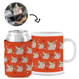 Your Pet Cat Face (Orange) - Kit 1 (Stubby Holder, Trucker Hat & Schooner Glass)