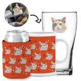 Your Pet Cat Face (Orange) - Kit 3 (Stubby Holder, Ceramic Mug & Schooner Glass)