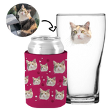 Your Pet Cat Face (Pink) - Kit 2 (Stubby Holder & Schooner Glass)
