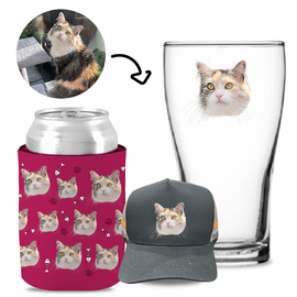 Your Pet Cat Face (Pink) - Kit 2 (Stubby Holder, Trucker Hat & Schooner Glass)
