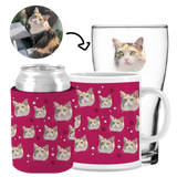 Your Pet Cat Face (Pink) - Kit 3 (Stubby Holder, Ceramic Mug & Schooner Glass)