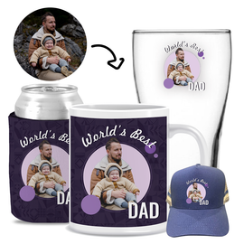 Worlds Best Dad - Kit 3 (Stubby Holder, Ceramic Mug, Trucker Hat & Schooner Glass)