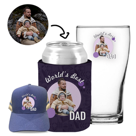 Worlds Best Dad - Kit 2 (Stubby Holder, Trucker Hat & Schooner Glass)